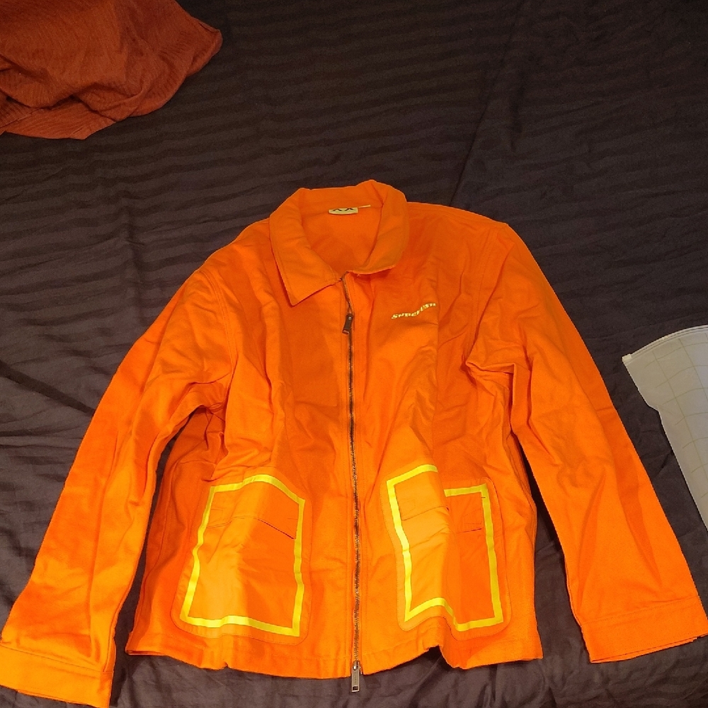 Vibrant Orange Utility Jacket with Reflective Trim